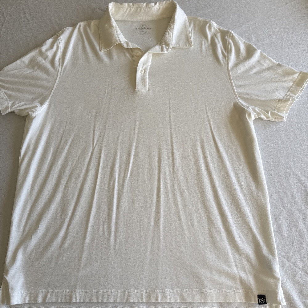 Southern Tide Mens Short Sleeve Polo Shirt Cream Ivory Solid XL